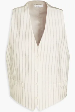 Sandro Satin twill-paneled pinstriped woven vest - White