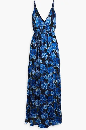 ALICE+OLIVIA Alice Olivia - Satin-paneled floral-print chiffon maxi dress - Blue