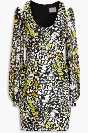 ONE33 SOCIAL Cutout printed chiffon and stretch-jersey mini dress