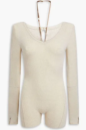 Jacquemus Cielo ribbed-knit playsuit - White