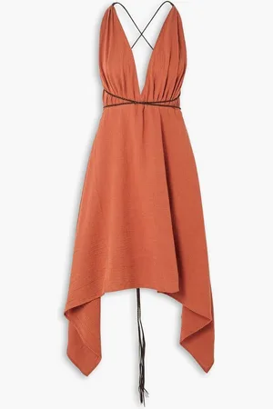 Caravana Charki leather-trimmed cotton-gauze dress