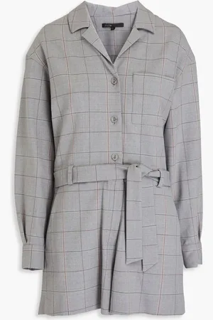 Maje Checked wool-blend twill playsuit