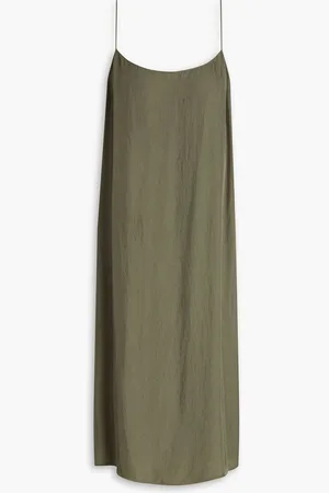 THEORY Shirred satin-twill midi slip dress - Green
