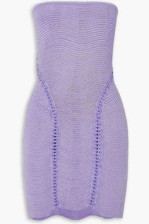 Isa Boulder Wideturn strapless ribbed stretch-knit mini dress - Purple