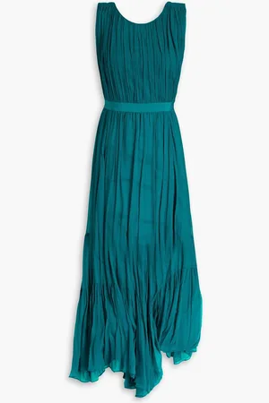 ULLA JOHNSON Sarai gathered silk-crepon maxi dress - Blue