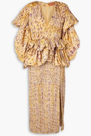 Altuzarra Papyrus ruffled printed plissé-taffeta midi dress - Yellow