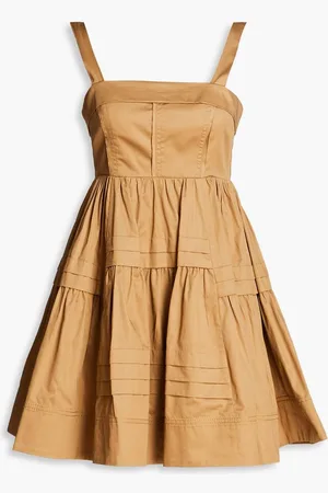 AJE Sight Bow tiered cotton-poplin mini dress - Brown