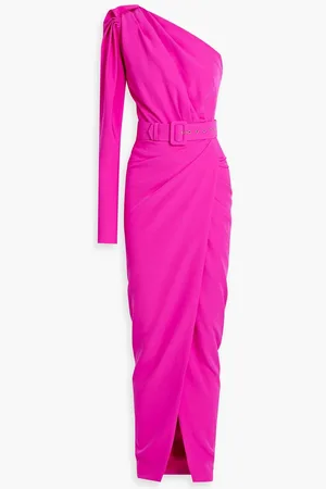 RHEA COSTA One-sleeve belted cady maxi dress - Pink