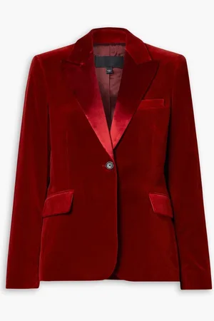 NILI LOTAN Marshal silk satin-trimmed cotton-blend velvet blazer - Red
