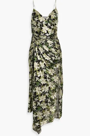 ALICE+OLIVIA Alice Olivia - Shawna asymmetric floral-print fil coupé satin midi dress - Green