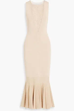 GALVAN Erato pleated open and stretch-knit midi dress