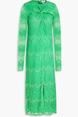 Ganni Cutout twisted corded lace midi dress - Green