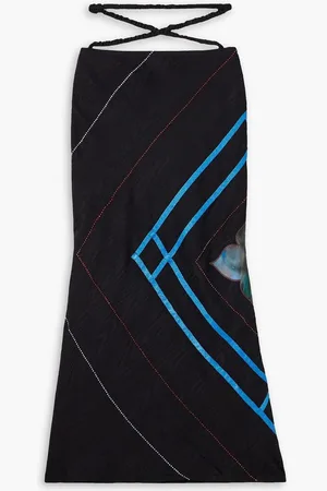 Ahluwalia Clover embellished satin-trimmed moiré midi skirt
