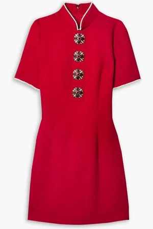 ANDREW GN Crystal and faux pearl-embellished crepe mini dress - Red