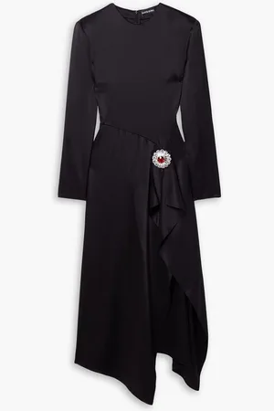 DAVID KOMA Crystal-embellished ruffled satin midi dress