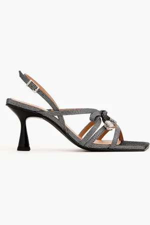 Ganni Embellished lamé slingback sandals - Metallic