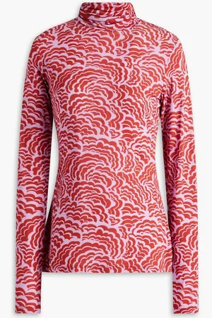 A.L.C. James printed stretch-mesh turtleneck top - Red