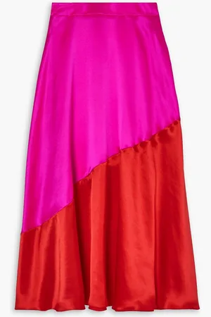 HALPERN Two-tone silk-satin midi skirt - Pink