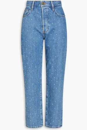 Frame Crystal-embellished cropped straight-leg jeans - Blue