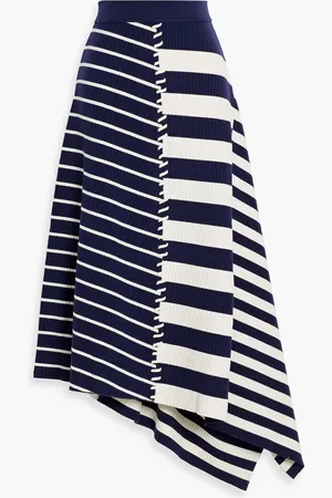 Simkhai Braylon asymmetric striped wool-blend skirt