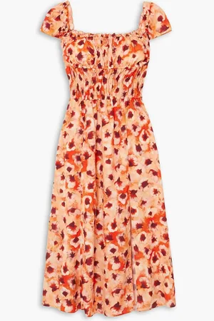 Altuzarra Daisy off-the-shoulder shirred floral-print crepe midi dress - Orange