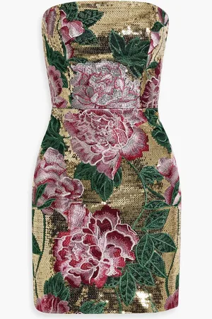 Marchesa Notte Strapless embellished tulle mini dress - Metallic