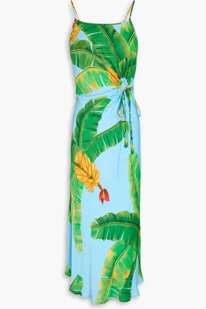 Farm Rio Bead-embellished cutout printed twill midi dress - Blue