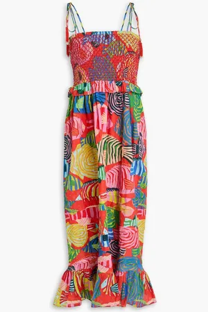 Farm Rio Bead-embellished printed Swiss-dot cotton midi dress - Red