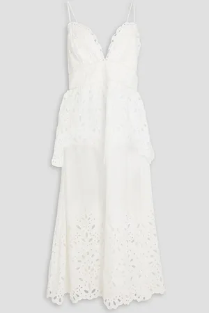Farm Rio Tiered broderie anglaise cotton midi dress