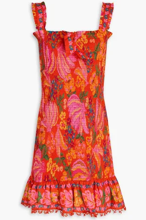 Farm Rio Crochet-trimmed floral-print cotton-mousseline mini dress
