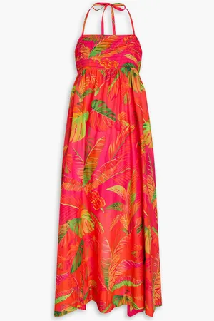 Farm Rio Pintucked printed cotton halterneck maxi dress - Pink