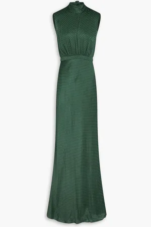 SALONI Fleur cutout devoré-satin maxi dress - Green
