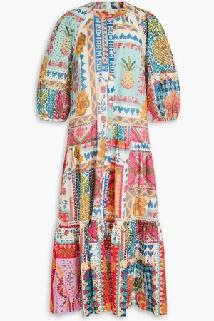 Farm Rio Printed Swiss-dot and broderie anglaise cotton midi dress