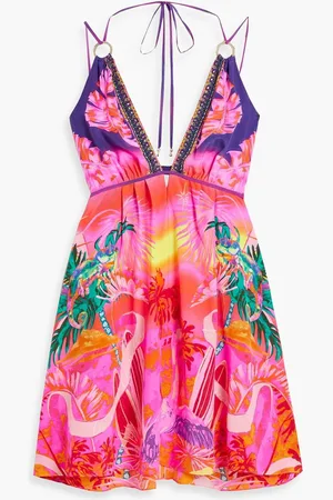 Camilla Embellished printed silk mini dress