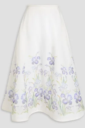 ZIMMERMANN Floral-print linen and silk-blend organza maxi skirt - White