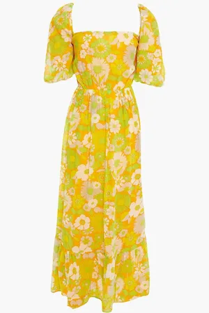 Antik Batik Lorette cutout floral-print cotton-voile maxi dress - Yellow