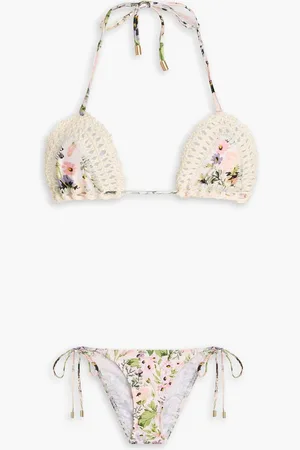 ZIMMERMANN Crochet-trimmed floral-print triangle bikini - White