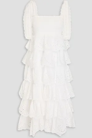 Farm Rio Tiered broderie anglaise cotton midi dress - White