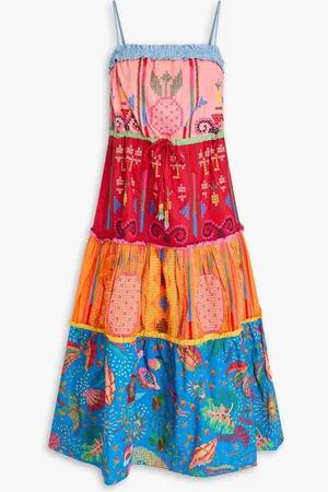 Farm Rio Embellished printed cotton-poplin midi dress