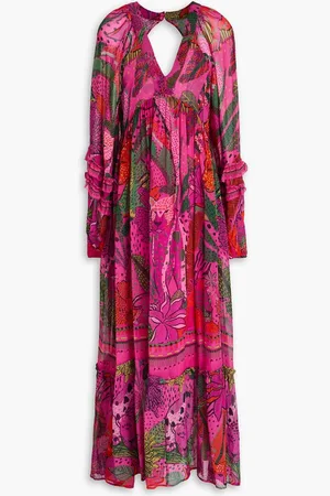 Farm Rio Embellished cutout printed crepe maxi dress - Pink