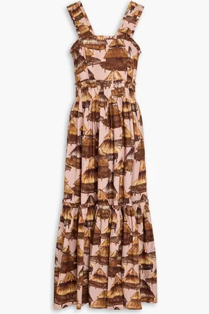 Farm Rio Tie-back printed linen-blend midi dress