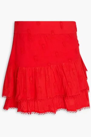 Farm Rio Tiered embroidered cotton-mousseline mini skirt