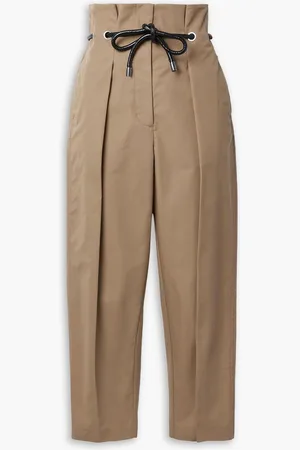 3.1 Phillip Lim Origami belted pleated cotton-blend straight-leg pants - Neutral