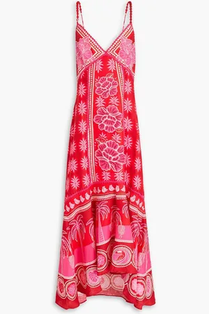Farm Rio Crochet-trimmed printed linen maxi dress
