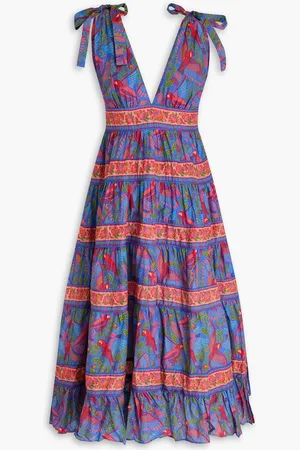 Farm Rio Tiered printed cotton-mousseline midi dress