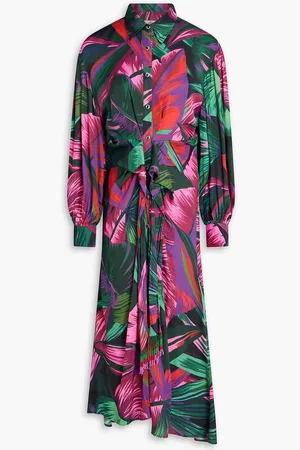 Farm Rio Bead-embellished printed twill midi shirt dress - Green