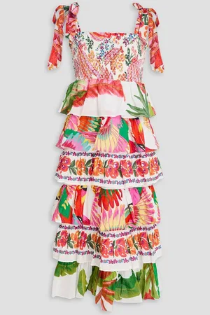 Farm Rio Ruffled printed Swiss-dot cotton midi dress