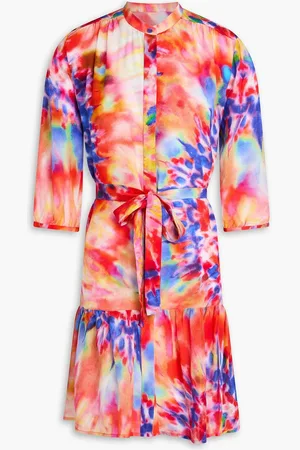 SALONI Tyra belted tie-dyed silk crepe de chine mini dress