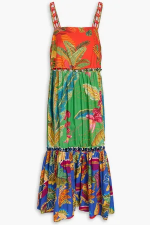 Farm Rio Bead-embellished printed cotton midi dress