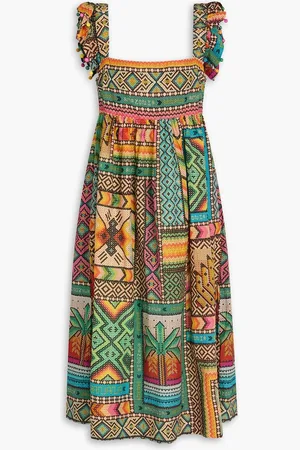Farm Rio Ruffled printed cotton midi dress